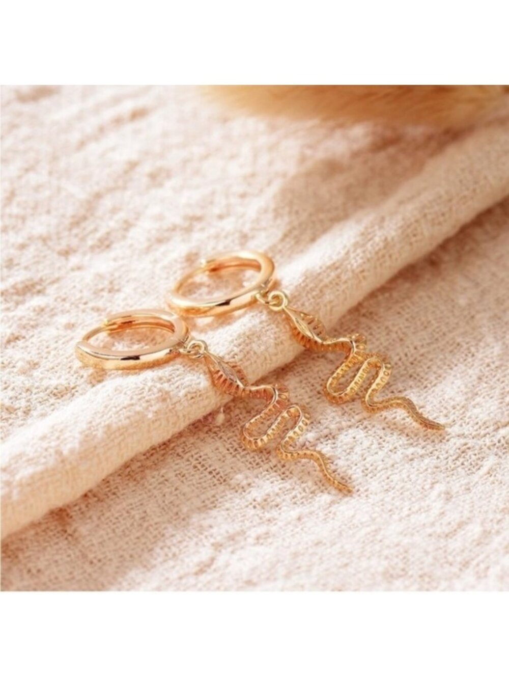 GOLD 14k Gold Plated Hoop Snake Earrings - Picture 3 of 4